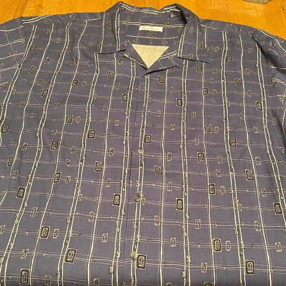 Burns Bibas men’s vintage 100% silk button up geometric print shirt, size XXL. - Picture 3 of 6